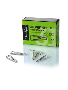 Скрепки канцелярские с загнутым краем 31 мм. по 100 шт., никелированные