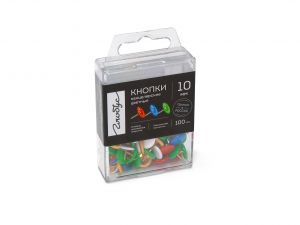 Кнопки канцелярские 10 мм. по 100 шт. виниловое покрытие цветные, серия "Quality"