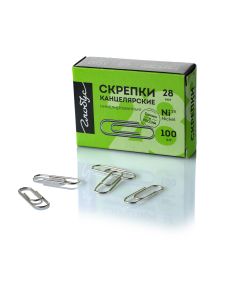 Скрепки канцелярские гладкие 28 мм. по 100 шт., никелированные